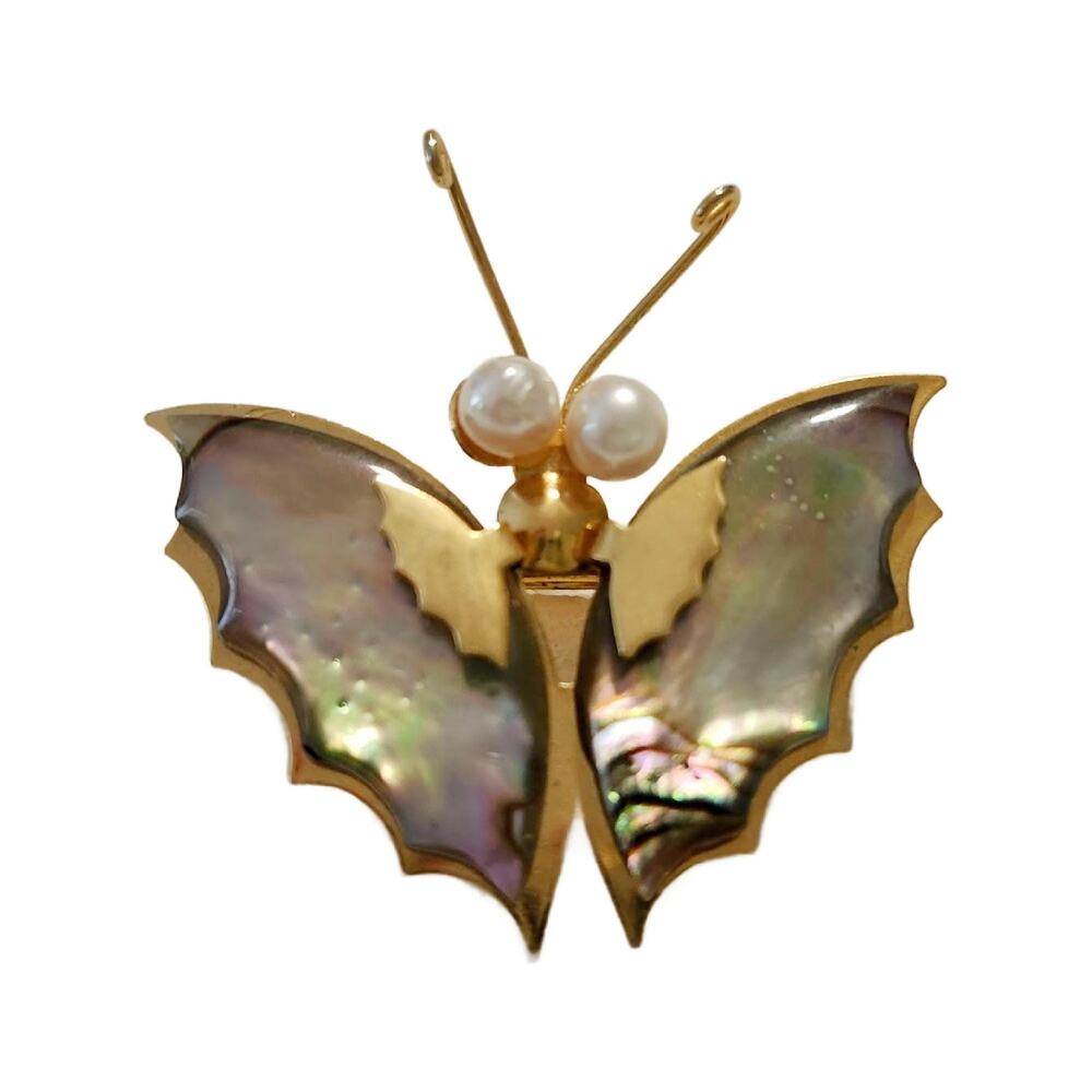 Vintage Mother of Pearl Butterfly Brooch, 1960s , 2" Wide